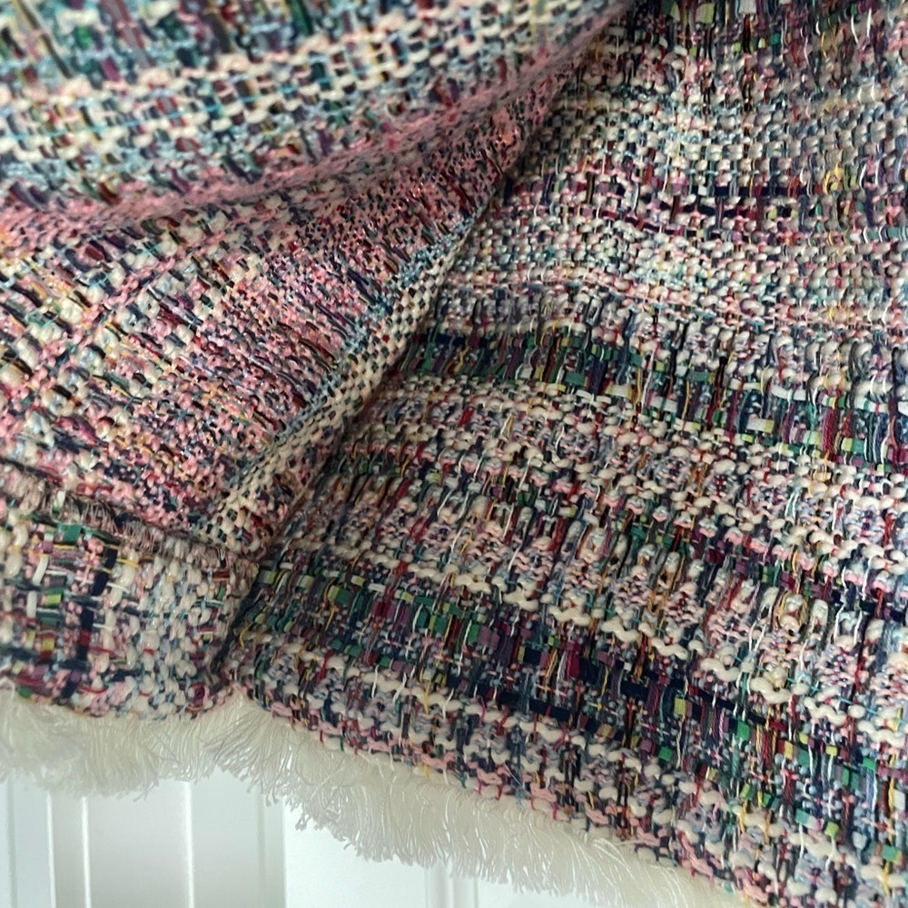 Anthropologie Hutch Pink Multicolor White Tweed Fringed Skirt, Size 2 - Picture 7 of 12